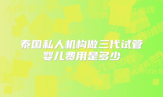 泰国私人机构做三代试管婴儿费用是多少