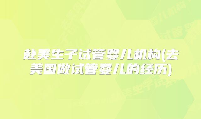赴美生子试管婴儿机构(去美国做试管婴儿的经历)