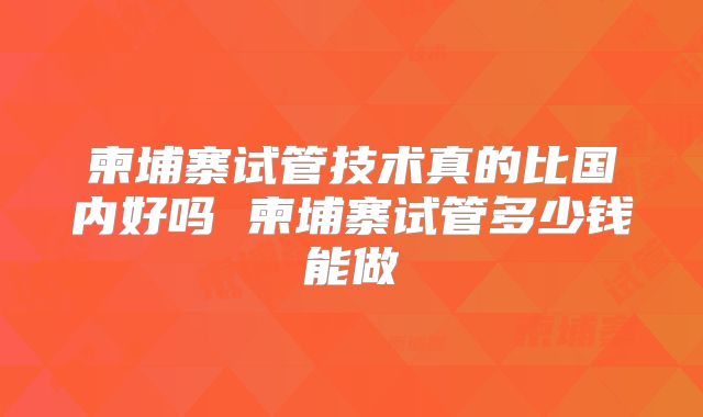 柬埔寨试管技术真的比国内好吗 柬埔寨试管多少钱能做