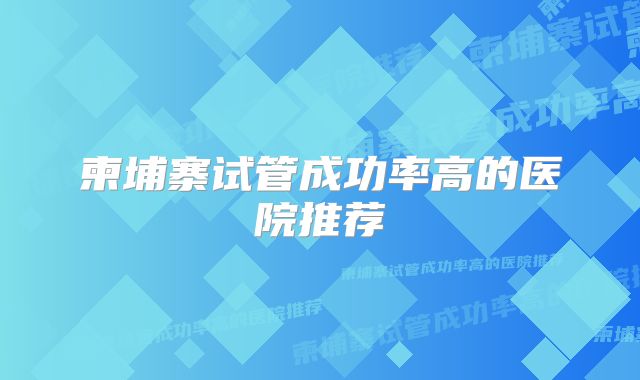 柬埔寨试管成功率高的医院推荐