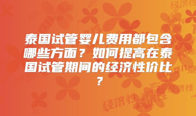 泰国试管婴儿费用都包含哪些方面？如何提高在泰国试管期间的经济性价比？