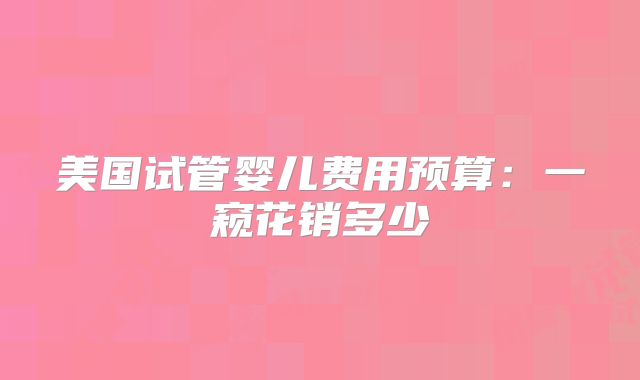 美国试管婴儿费用预算:一窥花销多少