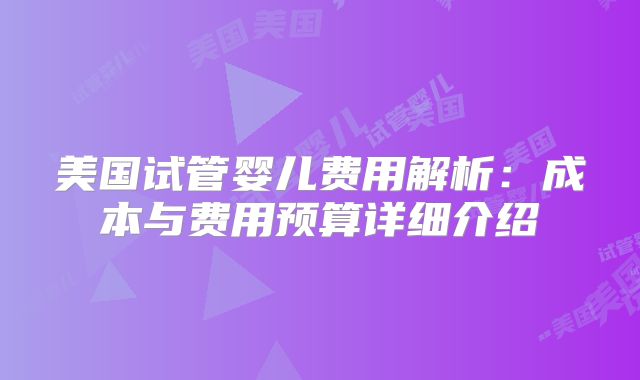 美国试管婴儿费用解析：成本与费用预算详细介绍