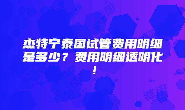 杰特宁泰国试管费用明细是多少？费用明细透明化！