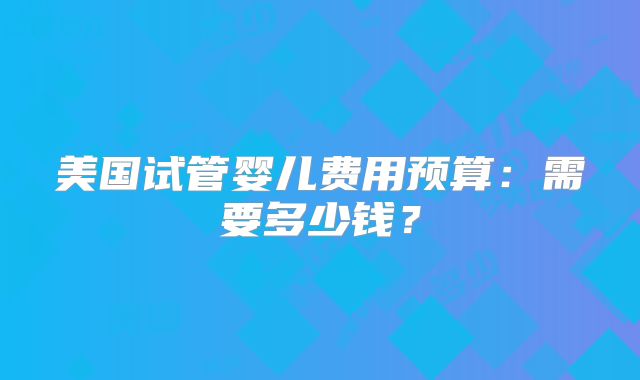 美国试管婴儿费用预算：需要多少钱？