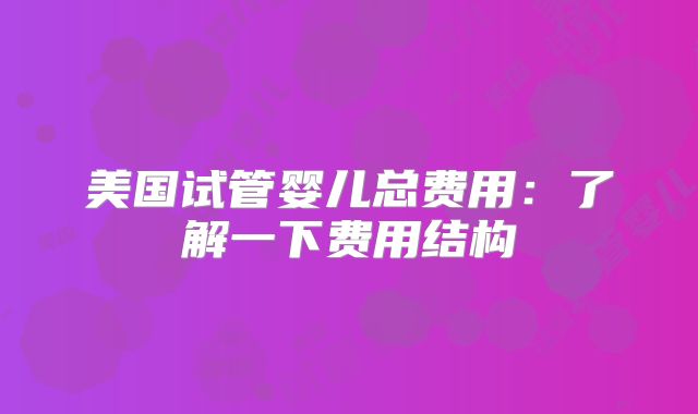 美国试管婴儿总费用：了解一下费用结构