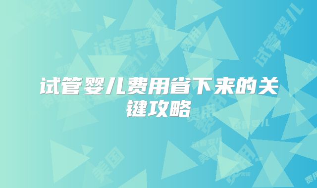 试管婴儿费用省下来的关键攻略