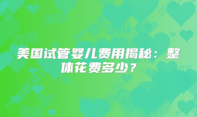 美国试管婴儿费用揭秘：整体花费多少？
