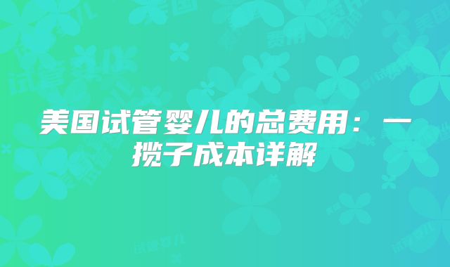 美国试管婴儿的总费用：一揽子成本详解
