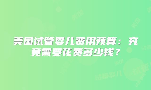 美国试管婴儿费用预算：究竟需要花费多少钱？