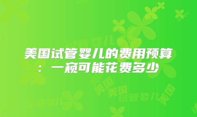 美国试管婴儿的费用预算: 一窥可能花费多少