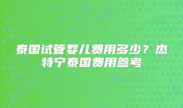 泰国试管婴儿费用多少？杰特宁泰国费用参考