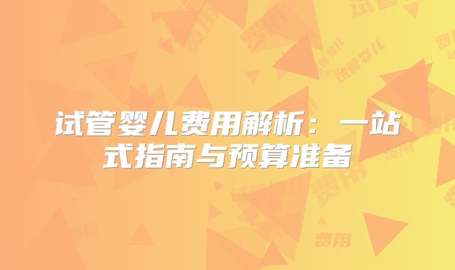 试管婴儿费用解析：一站式指南与预算准备