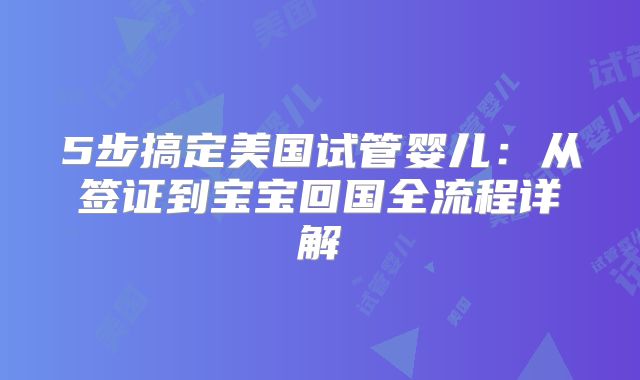 5步搞定美国试管婴儿：从签证到宝宝回国全流程详解