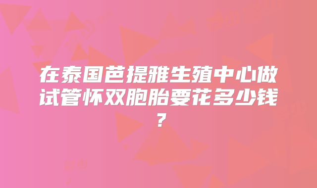 在泰国芭提雅生殖中心做试管怀双胞胎要花多少钱？