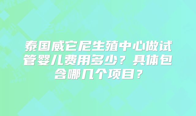 泰国威它尼生殖中心做试管婴儿费用多少？具体包含哪几个项目？