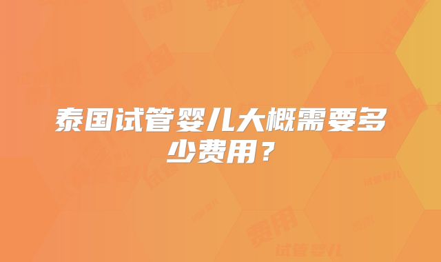 泰国试管婴儿大概需要多少费用？