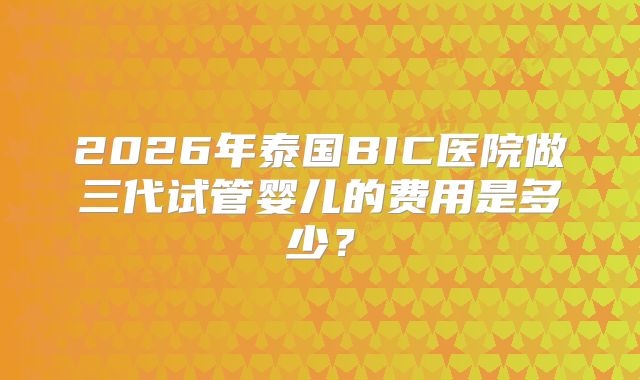 2026年泰国BIC医院做三代试管婴儿的费用是多少？