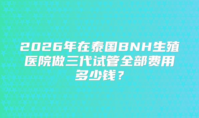 2026年在泰国BNH生殖医院做三代试管全部费用多少钱？